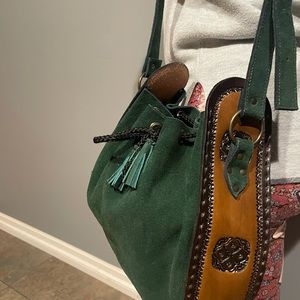 Green leather bucket bag